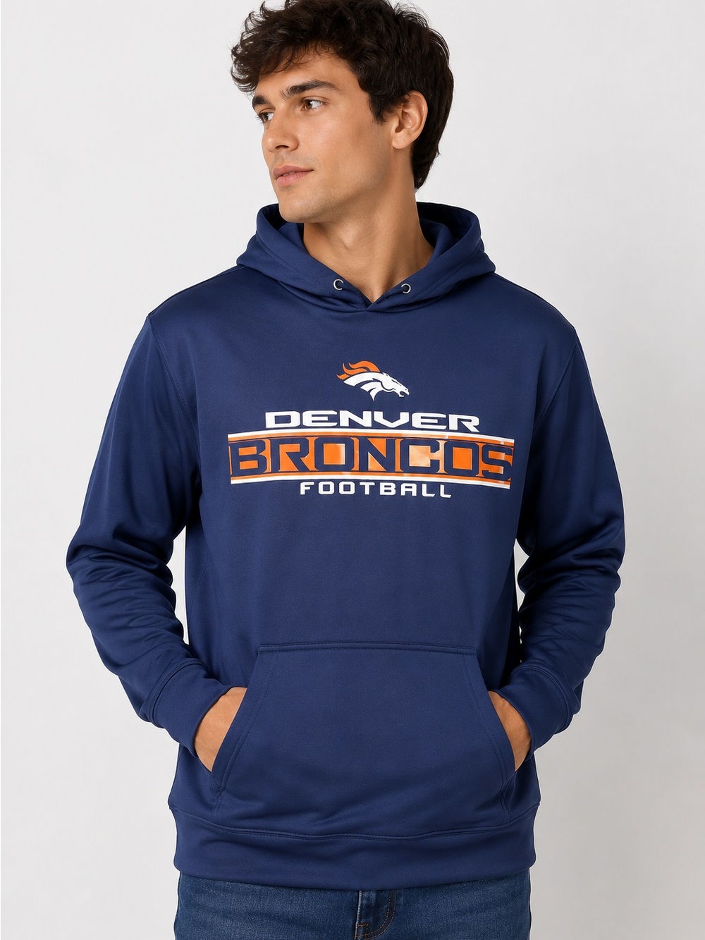 Denver Broncos Football Navy Blue Hoodie Sweatshirt Unisex With Kangaroo Pocket